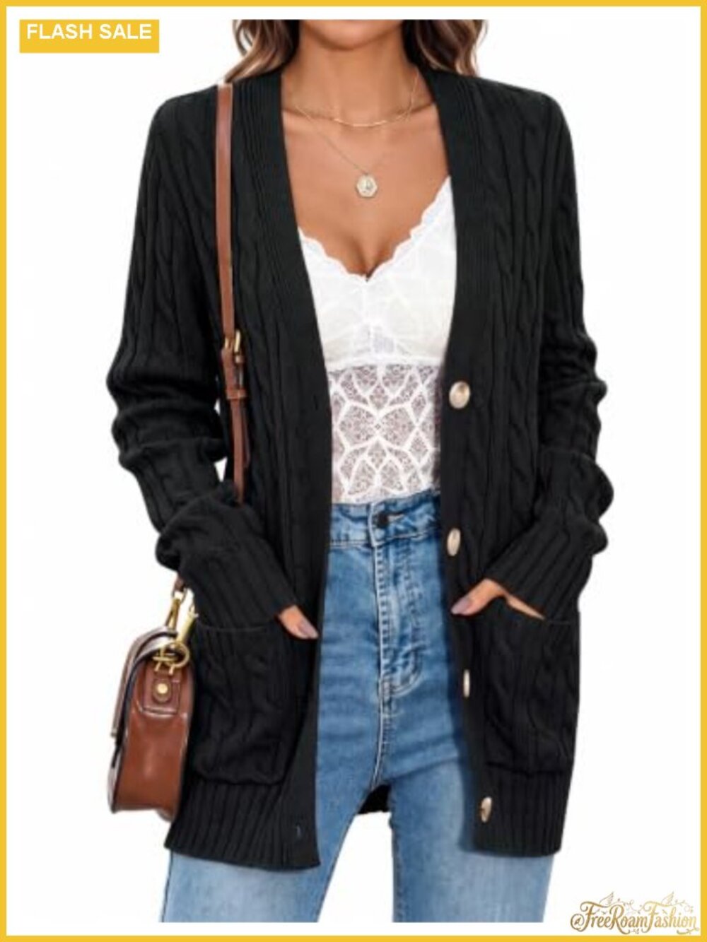 Cable Knit Button Up Oversized Light Cardigan Sweater